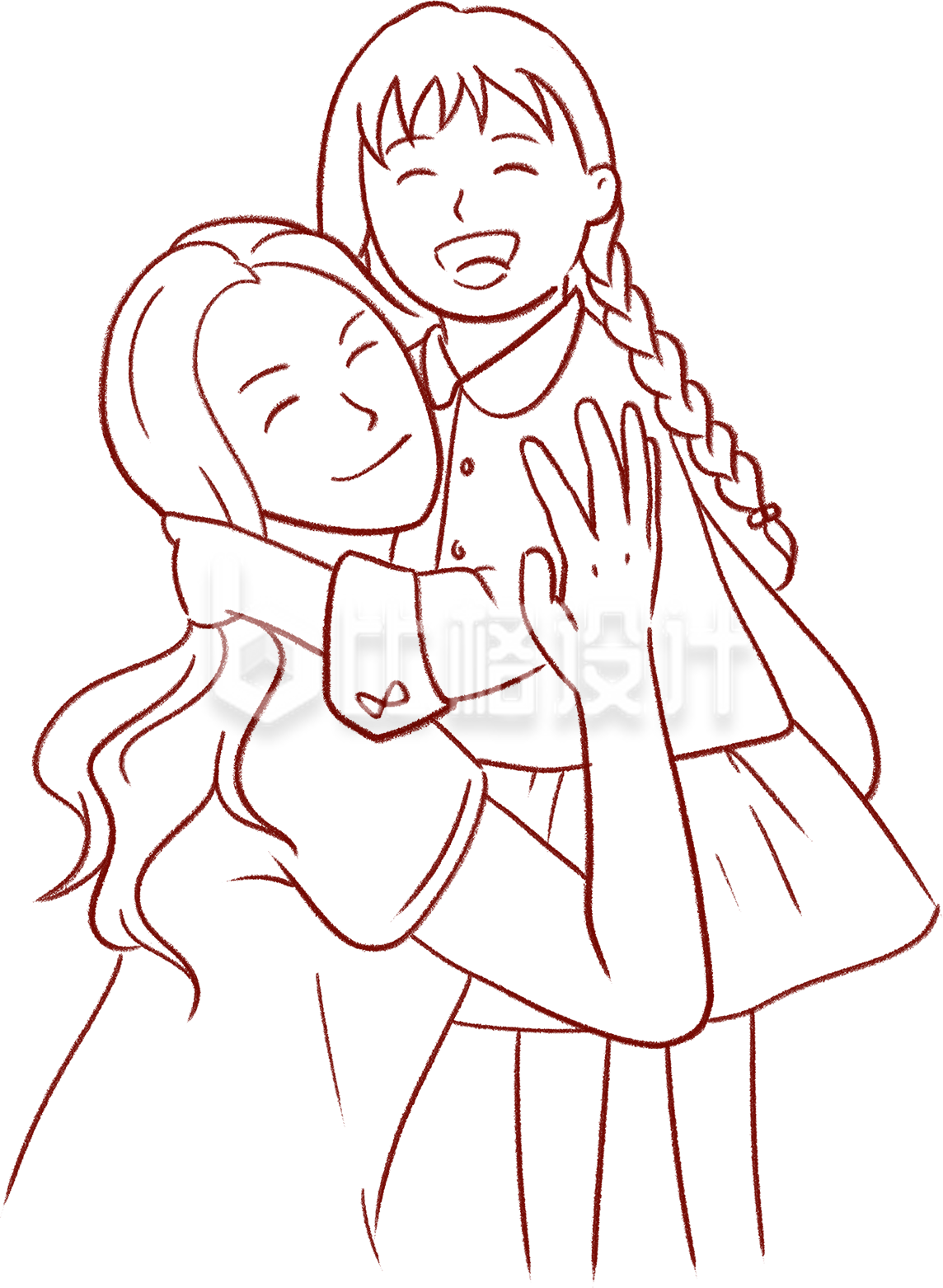 手绘母女线稿