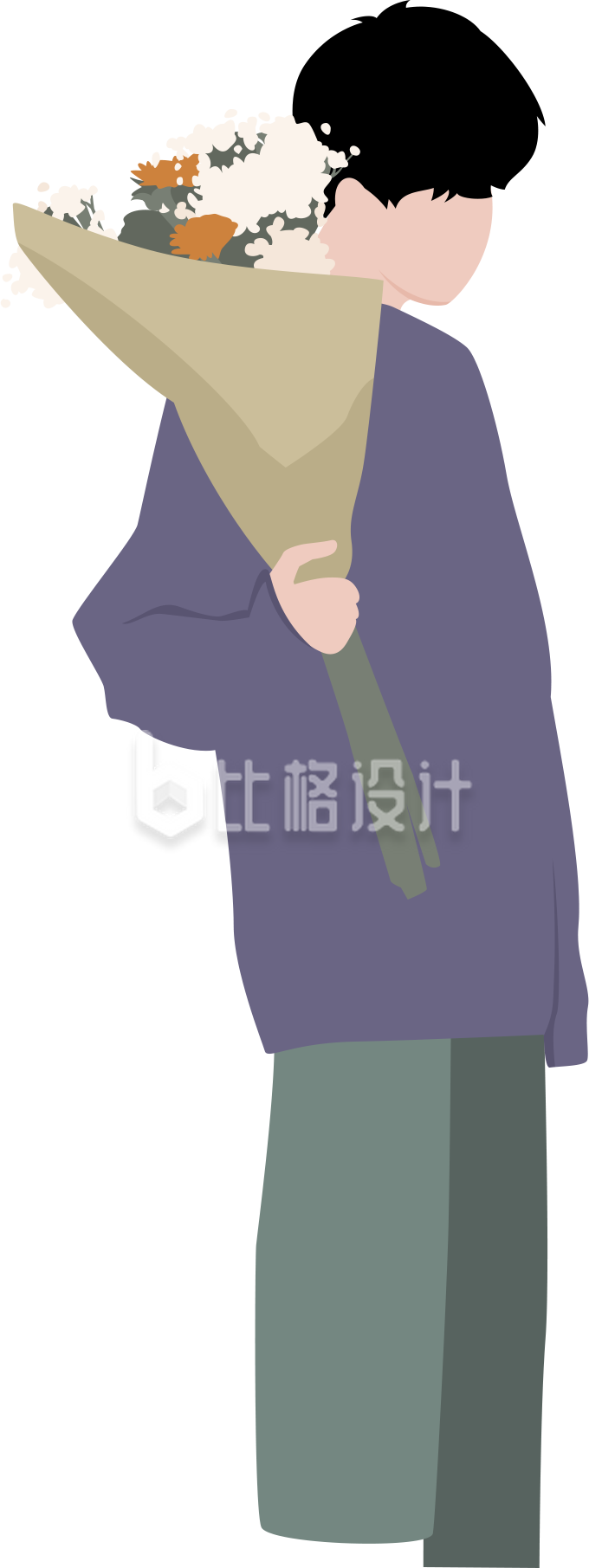 扁平插画拿着花的男生