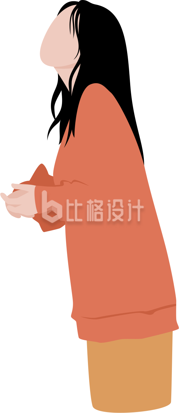 扁平插画半侧身的女生