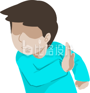 身着蓝衣的运动人物摆手拒绝的卡通形象 身着蓝衣的运动人物摆手拒绝的卡通形象