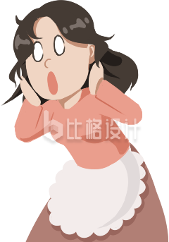 穿着围裙的女士惊讶状卡通形象图