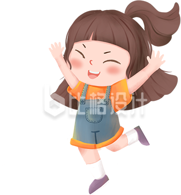 可爱女孩跳跃形象的趣味卡通宣传图