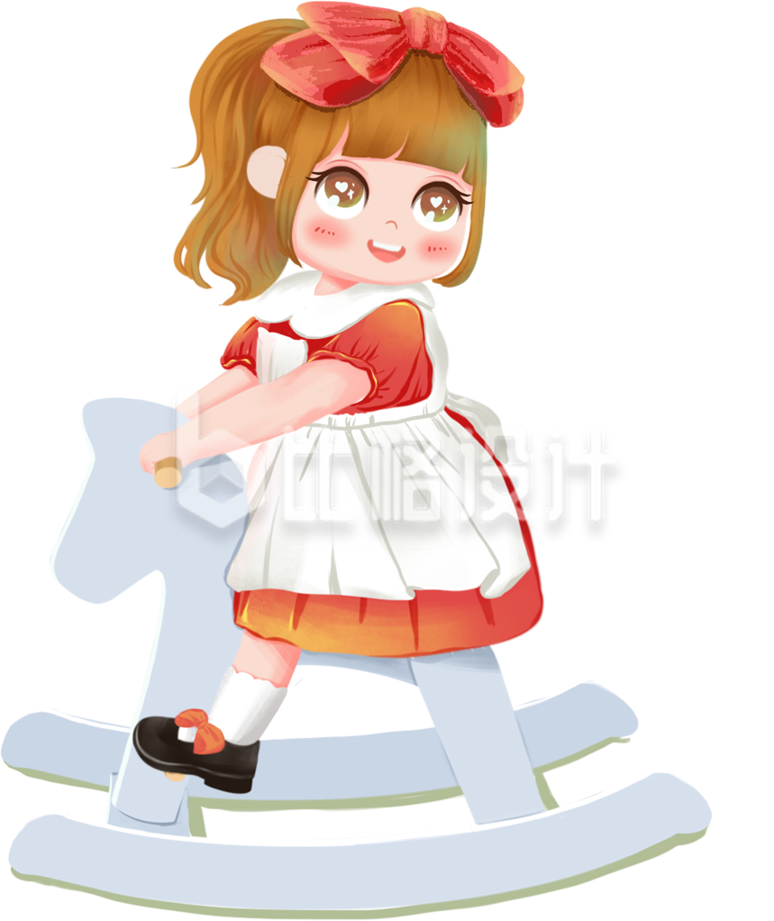可爱坐木马的小女孩