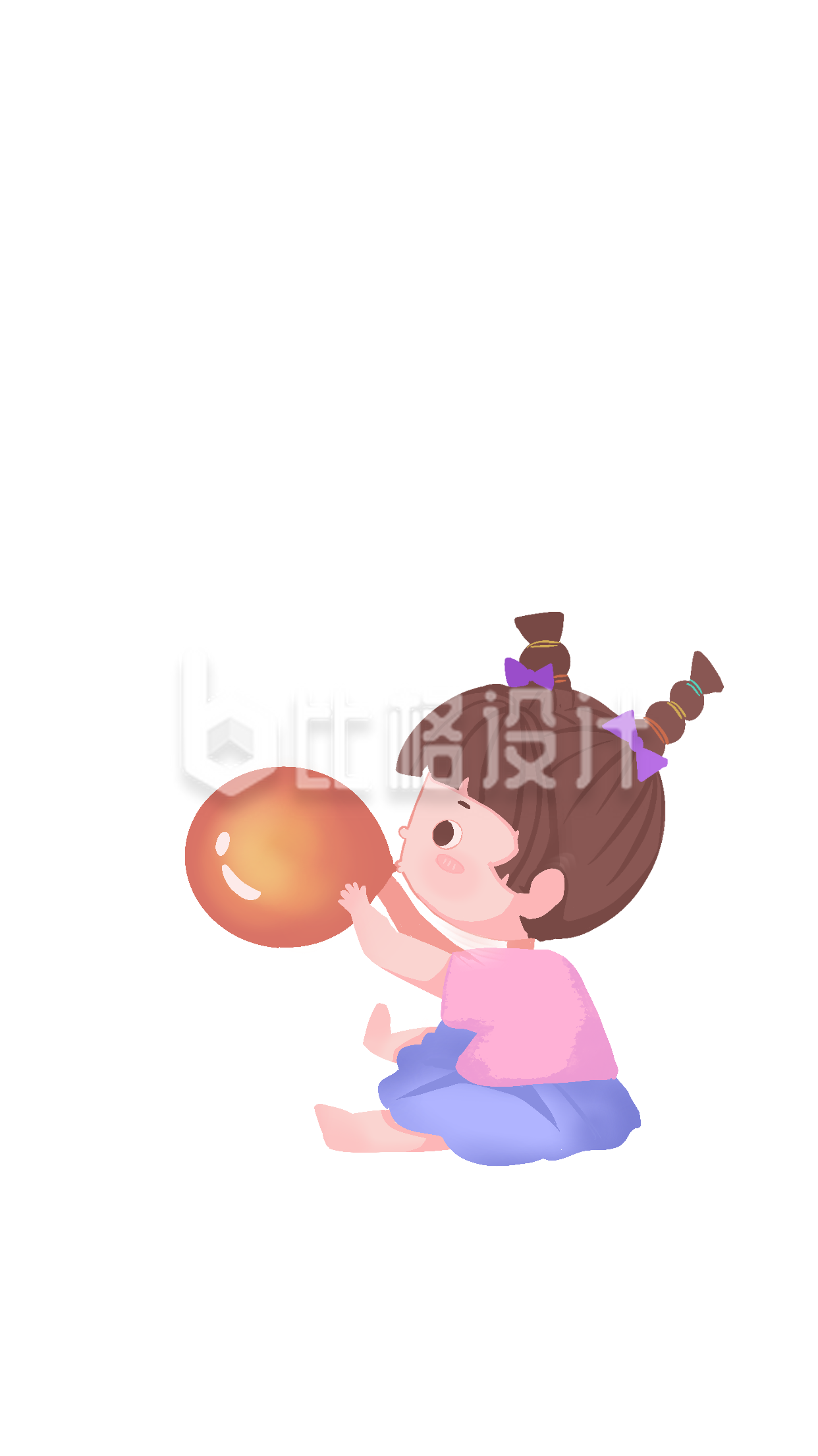 手绘插画吹气球的小女孩