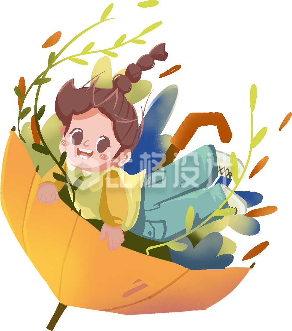 手绘伞与小女孩创意插画