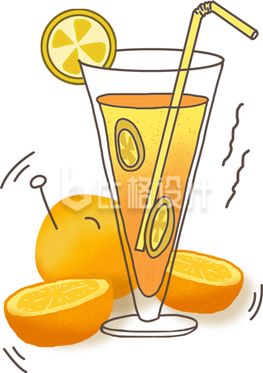 手绘插画橙子橙汁