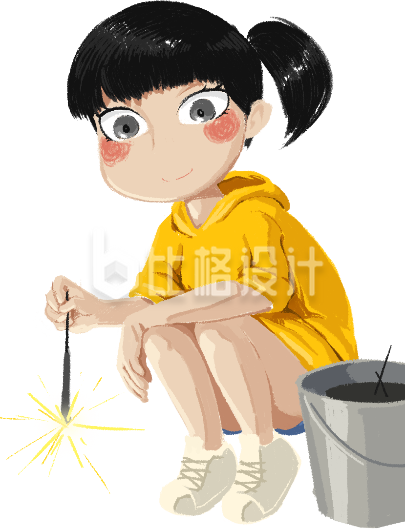 手绘手持烟花女孩