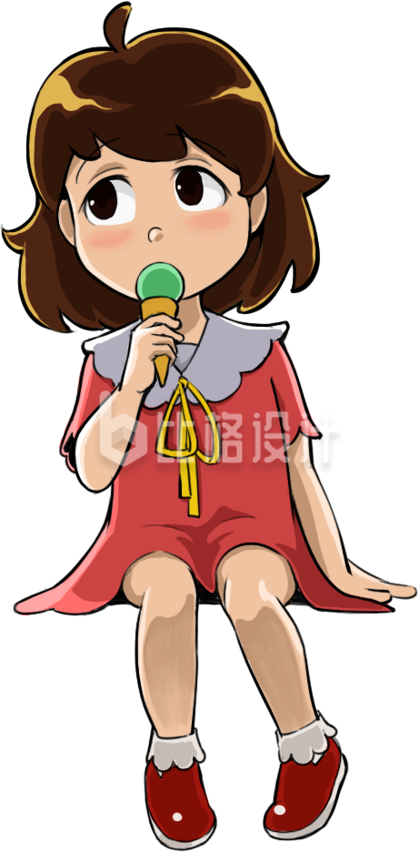手绘吃棒棒糖的小女孩