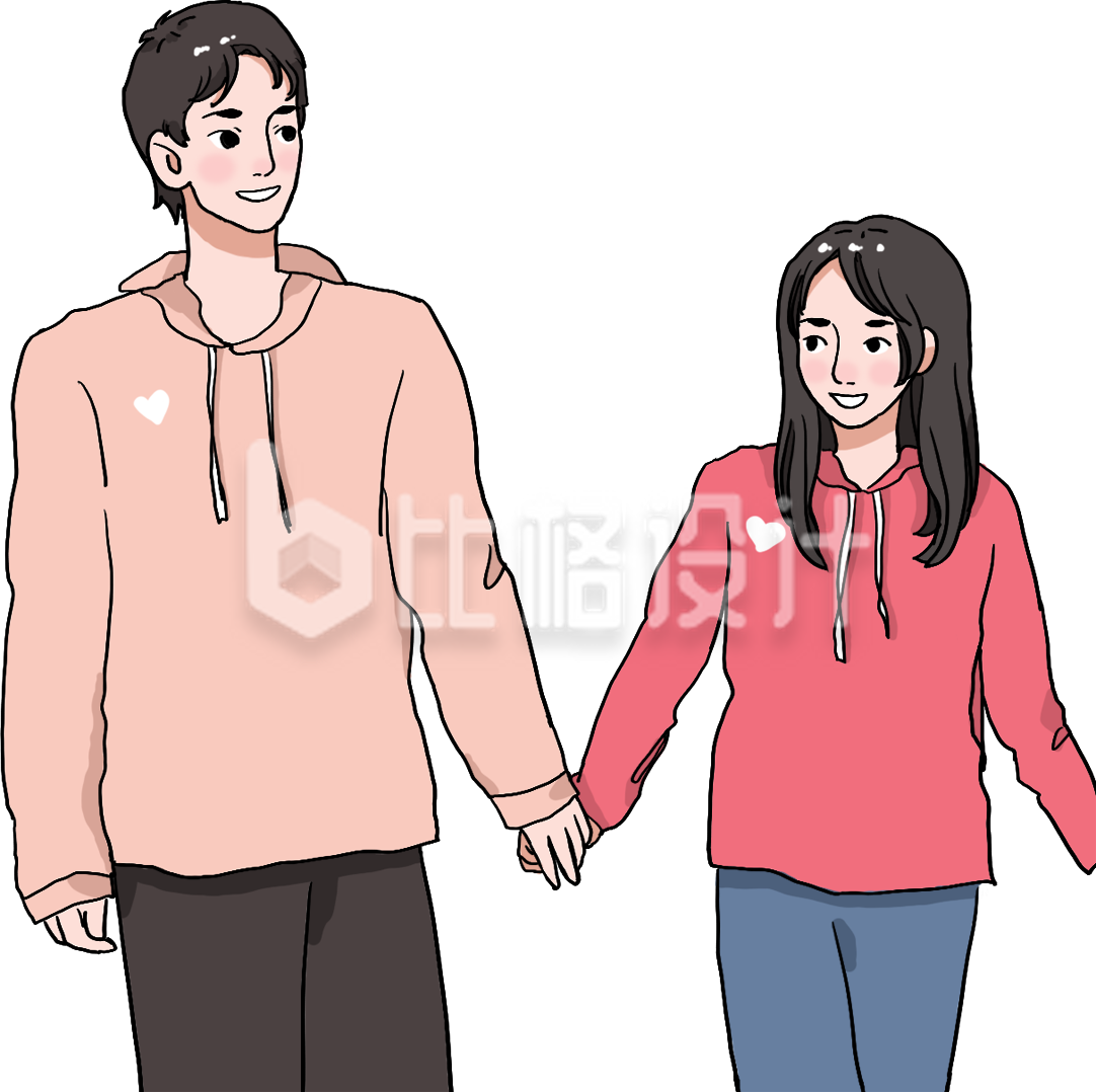 手绘牵手情侣