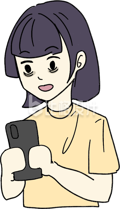 手绘熬夜看手机女孩