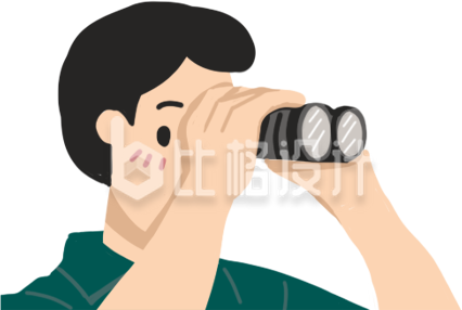手绘拿着望远镜的男生