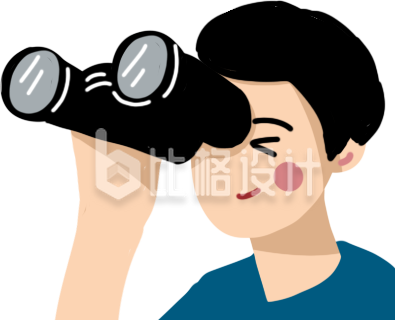 手绘拿着望远镜的男生