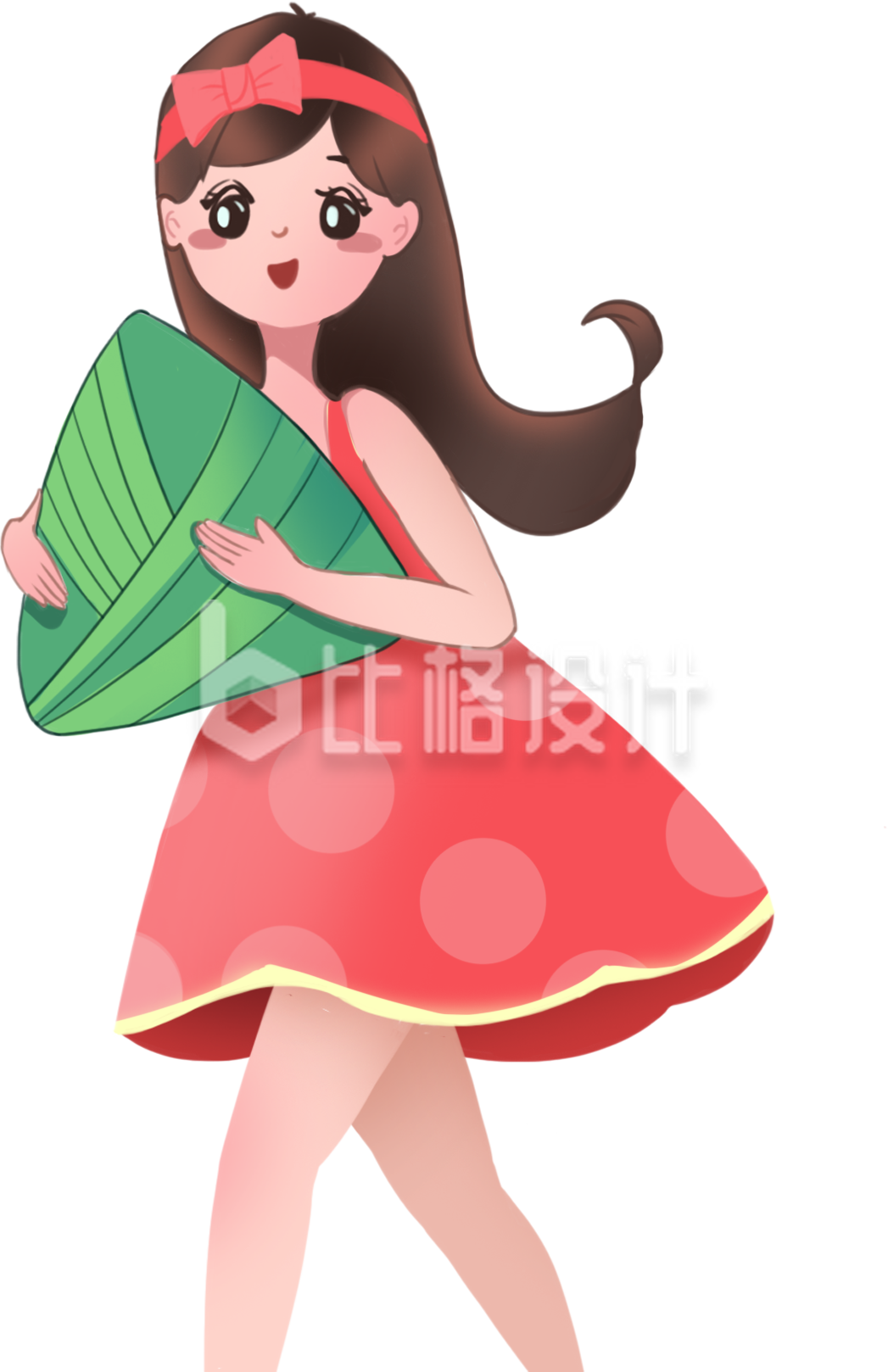 手绘抱着粽子的少女