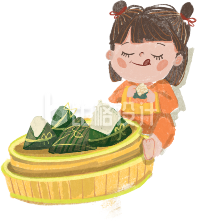 手绘吃粽子的小女孩