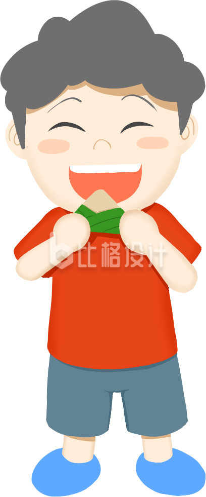 卡通插画人物小男孩吃粽子