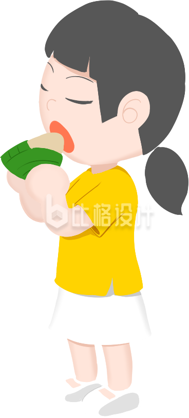 卡通插画人物小女孩吃粽子 卡通插画人物小女孩吃粽子