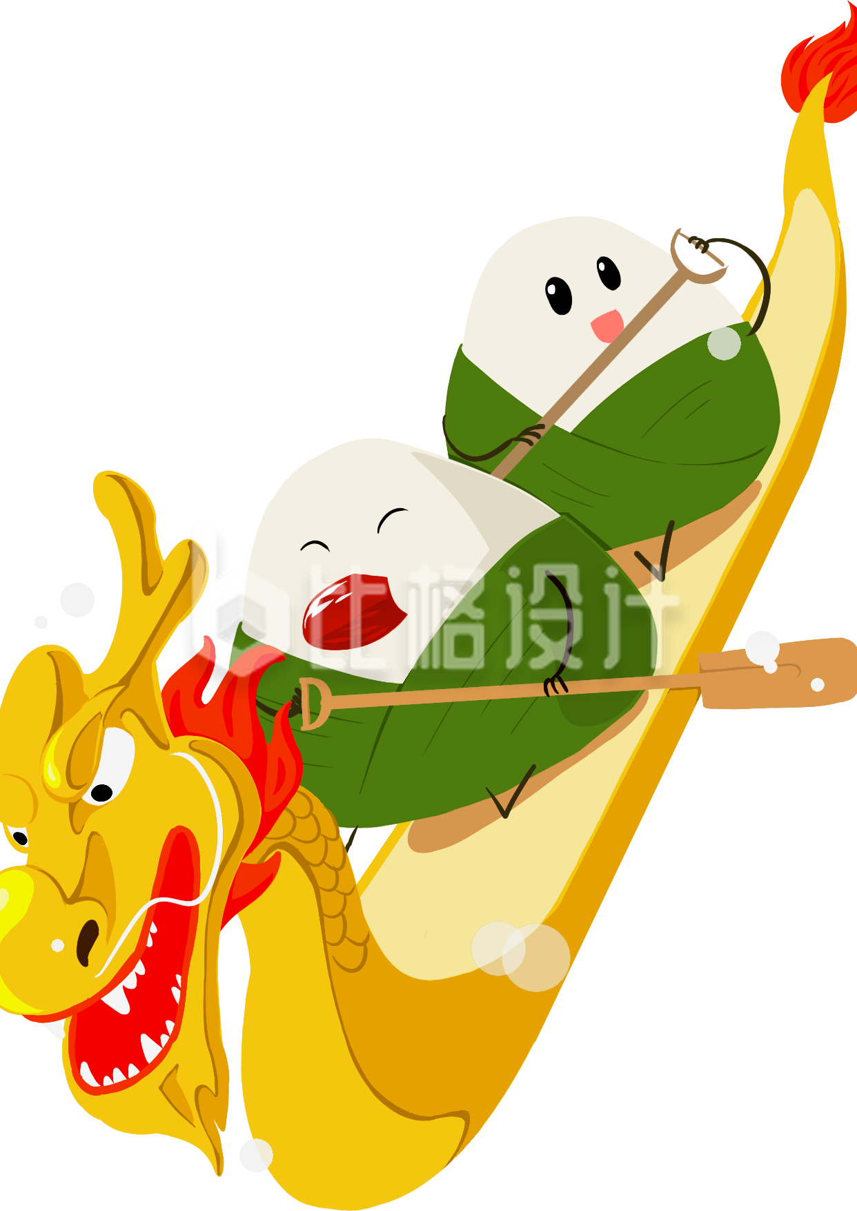 手绘可爱龙舟和粽子