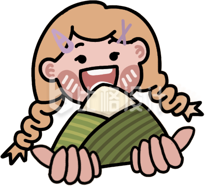 手绘卡通小女孩吃粽子