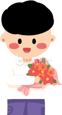 手拿鲜花可爱小男孩