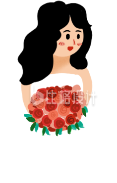 手绘拿手捧花的新娘