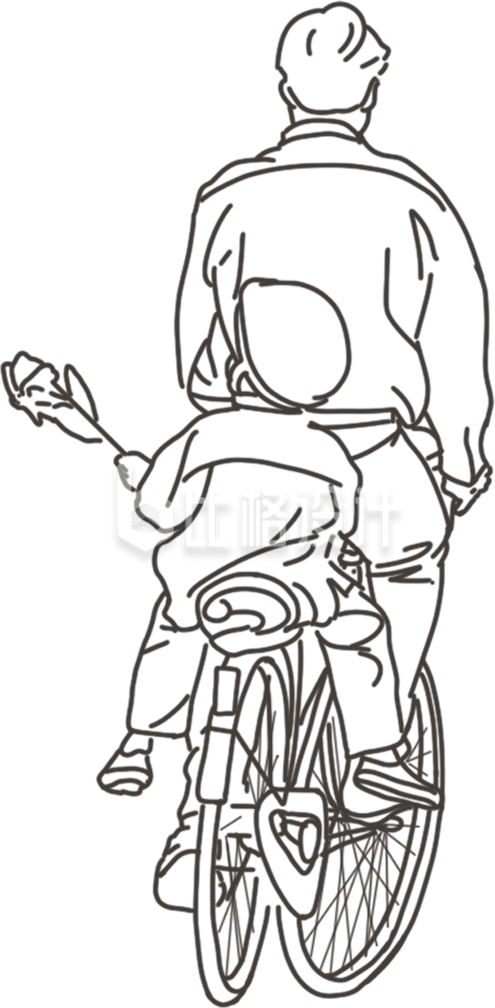 手绘父子黑白线稿