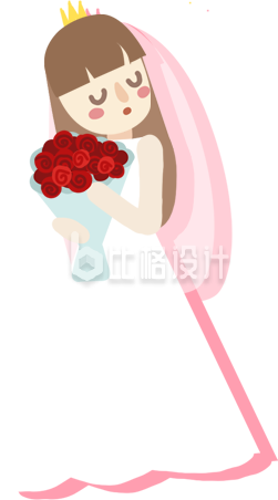 手绘卡通人物结婚女孩