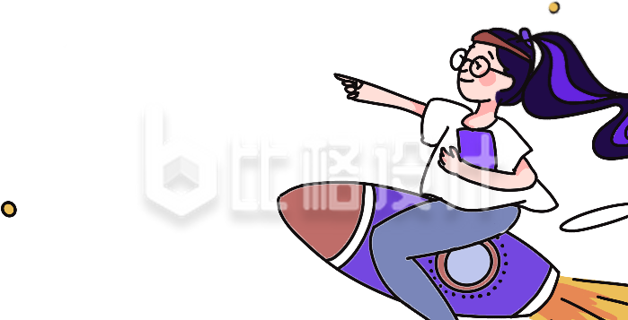 手绘卡通坐火箭的小女孩