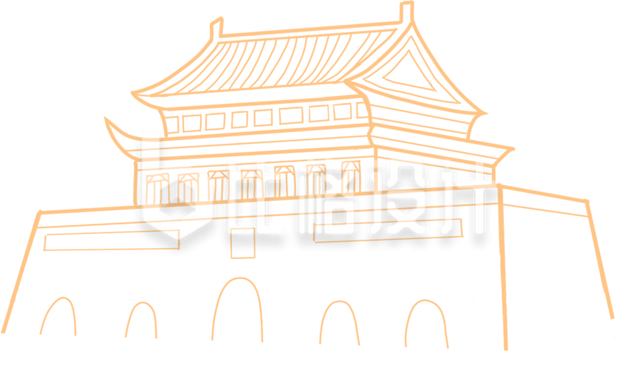 手绘天安门线稿插画