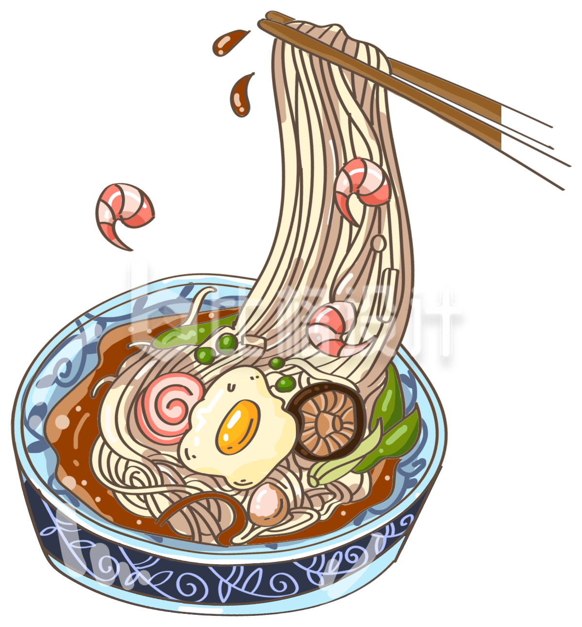手绘卡通海鲜面条插画