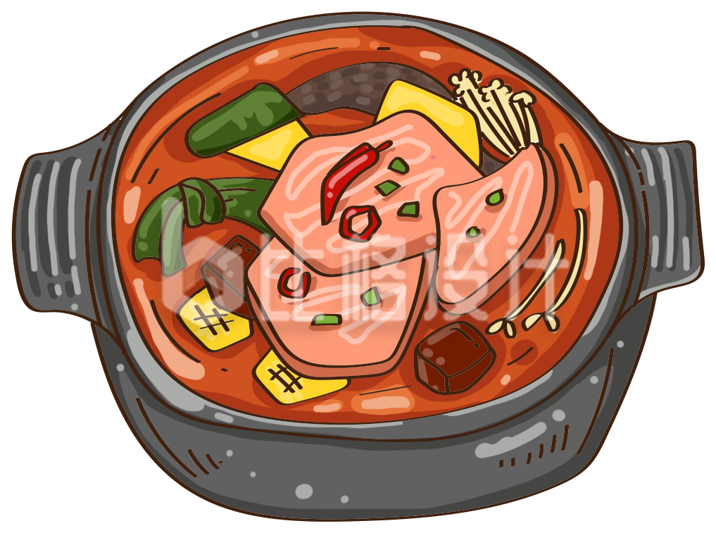 手绘卡通毛血旺插画