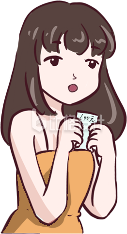 可爱女孩手持百元钞卡通形象展示