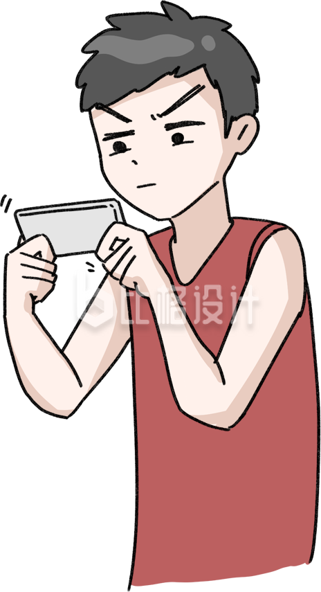 专注玩数码产品的运动人物形象插画