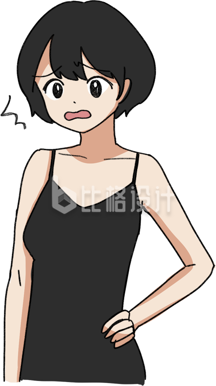 穿着黑色吊带的卡通女孩形象设计图