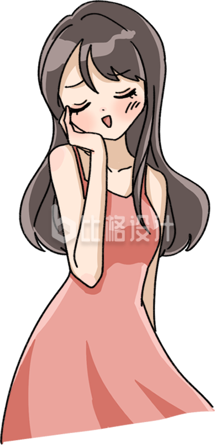 穿粉色连衣裙的卡通女孩形象趣味宣传图