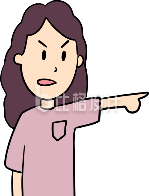 生气女孩指向一侧 趣味卡通人物形象图