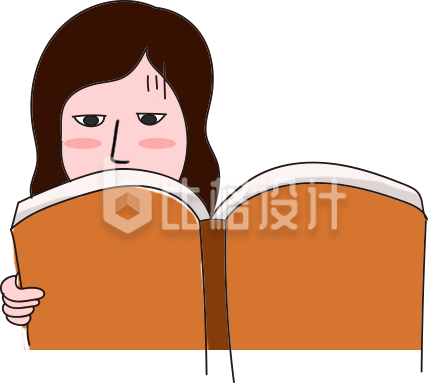 女孩认真阅读书本的可爱漫画卡通形象