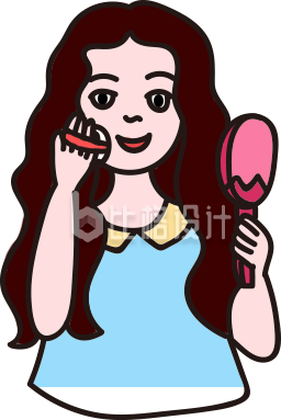 手持镜子的女孩正在化妆的可爱插画图