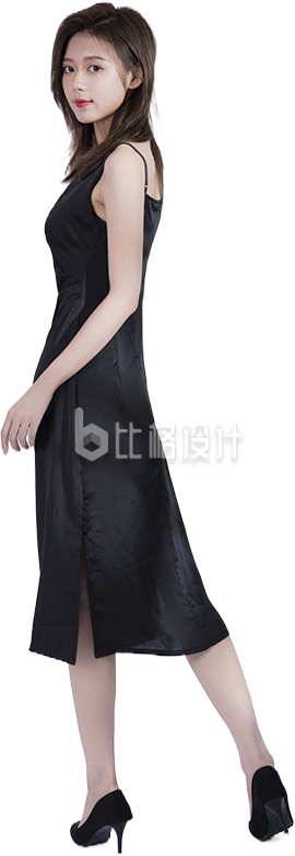 黑色吊带长裙尽显时尚魅力，优雅女士必备