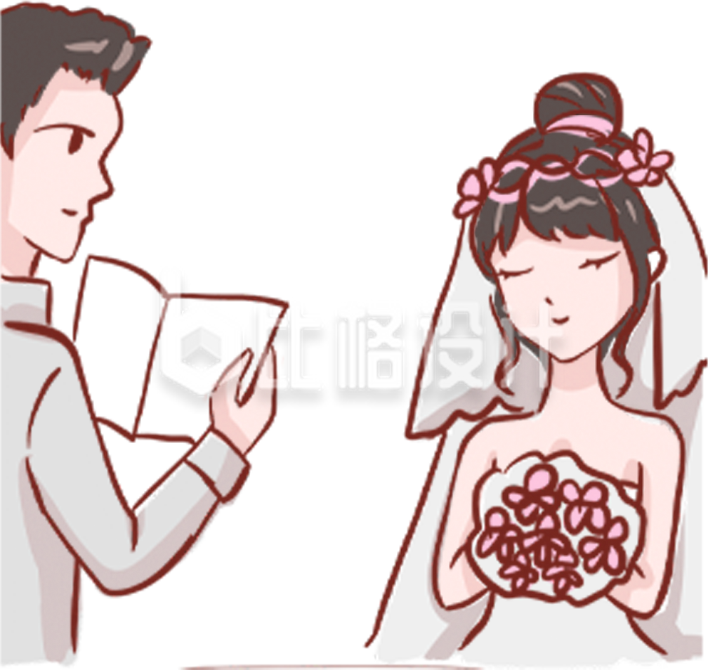 新郎深情念词，新娘手捧鲜花的浪漫婚礼图