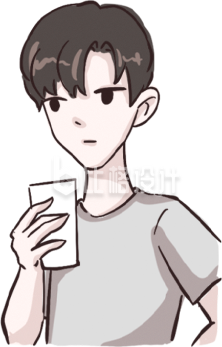 手拿杯子的卡通人物形象宣传物料图