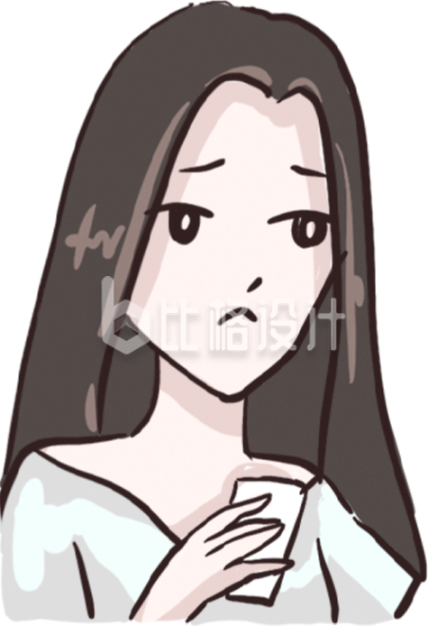 长发女子手持杯子的漫画卡通形象