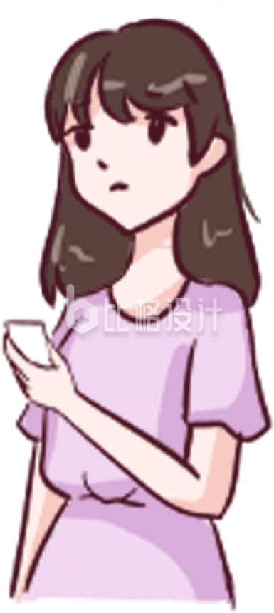手持手机的女孩形象图，可爱风格宣传物料