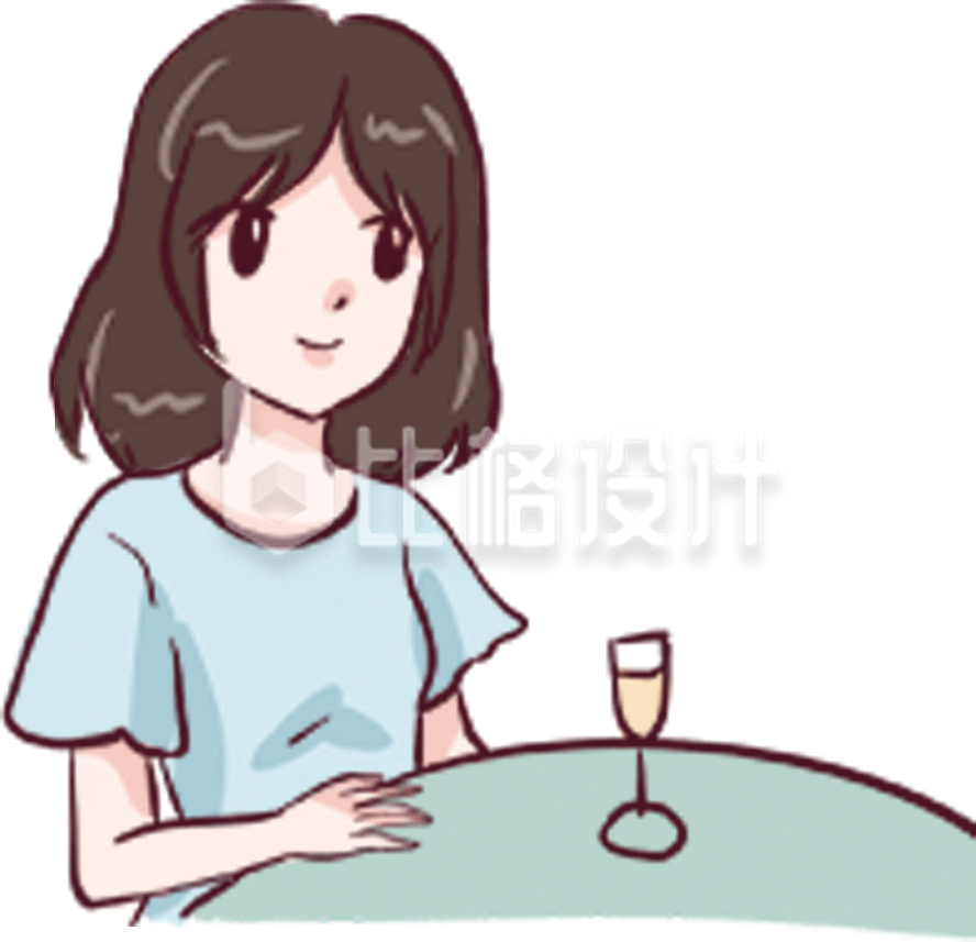 可爱少女优雅品酒 酒水饮品宣传插画