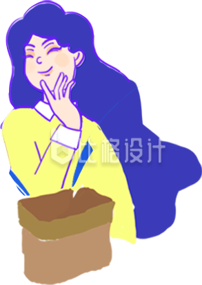 长发女子手托纸箱的可爱商务宣传插画 长发女子手托纸箱的可爱商务宣传插画