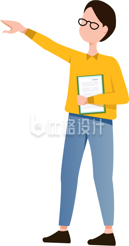 商务人士手持文件指向一旁的简约设计图