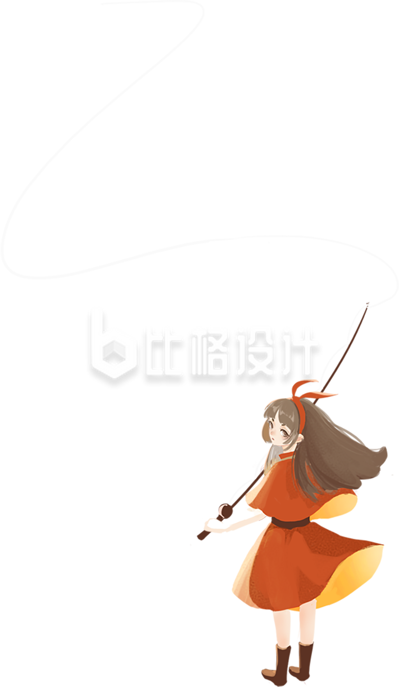 红衣女孩手持长杆 尽显可爱漫画风 红衣女孩手持长杆 尽显可爱漫画风