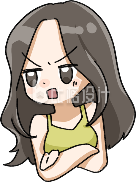 生气的卡通女孩形象 趣味表情素材