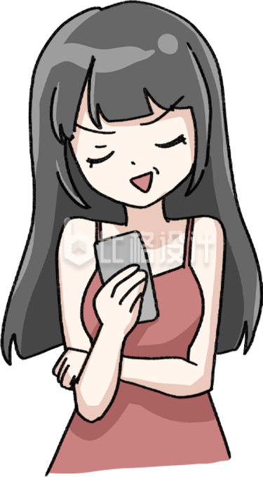 可爱卡通女孩手持手机形象的数码宣传图