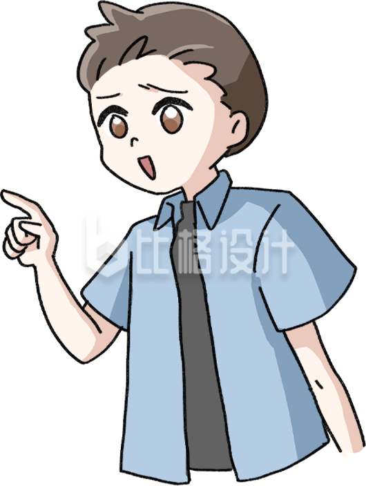 穿蓝色衬衫的商务人士指向一方的插画