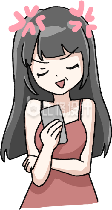 可爱卡通女孩手持手机形象的数码宣传图